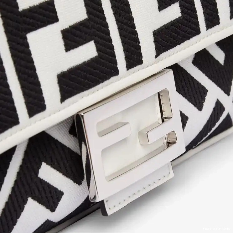 Cheap Fendi Canvas Baguette Black White Bag In Medium FF Motif 0524
